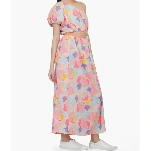 America & Beyond Cotton Candy One shoulder Maxi Dress M Spring Summer Long - Picture 2 of 11